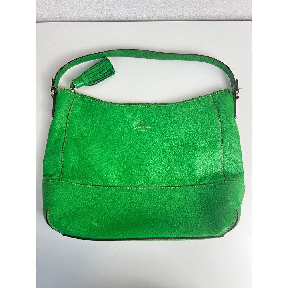 Kate Spade Green Pebbled Leather Tassel Shoulder Hobo Bag Purse Y2K Color‎ Pop